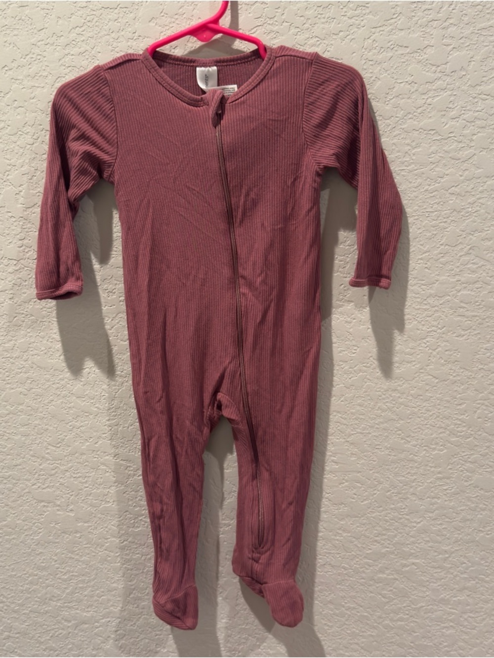 Long-Sleeve Ribbed Footed One-Piece in Mauve Pink